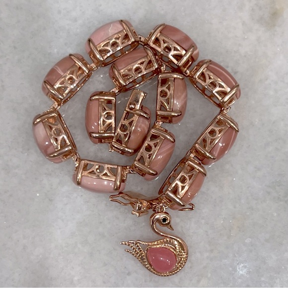 Australian Pink Opal Pink Jade Thai Black Spinel 14K RG Sterling Silver Bracelet - Picture 9 of 16